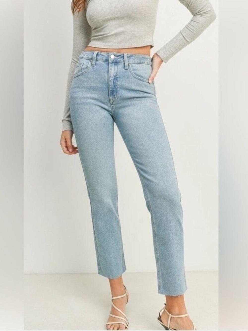 Just Black Denim Light Denim Cut Off Cropped Straight Leg Jeans
